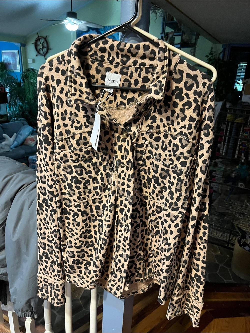 Kensie Leopard Print Button-Up Jacket - Tan & Black
